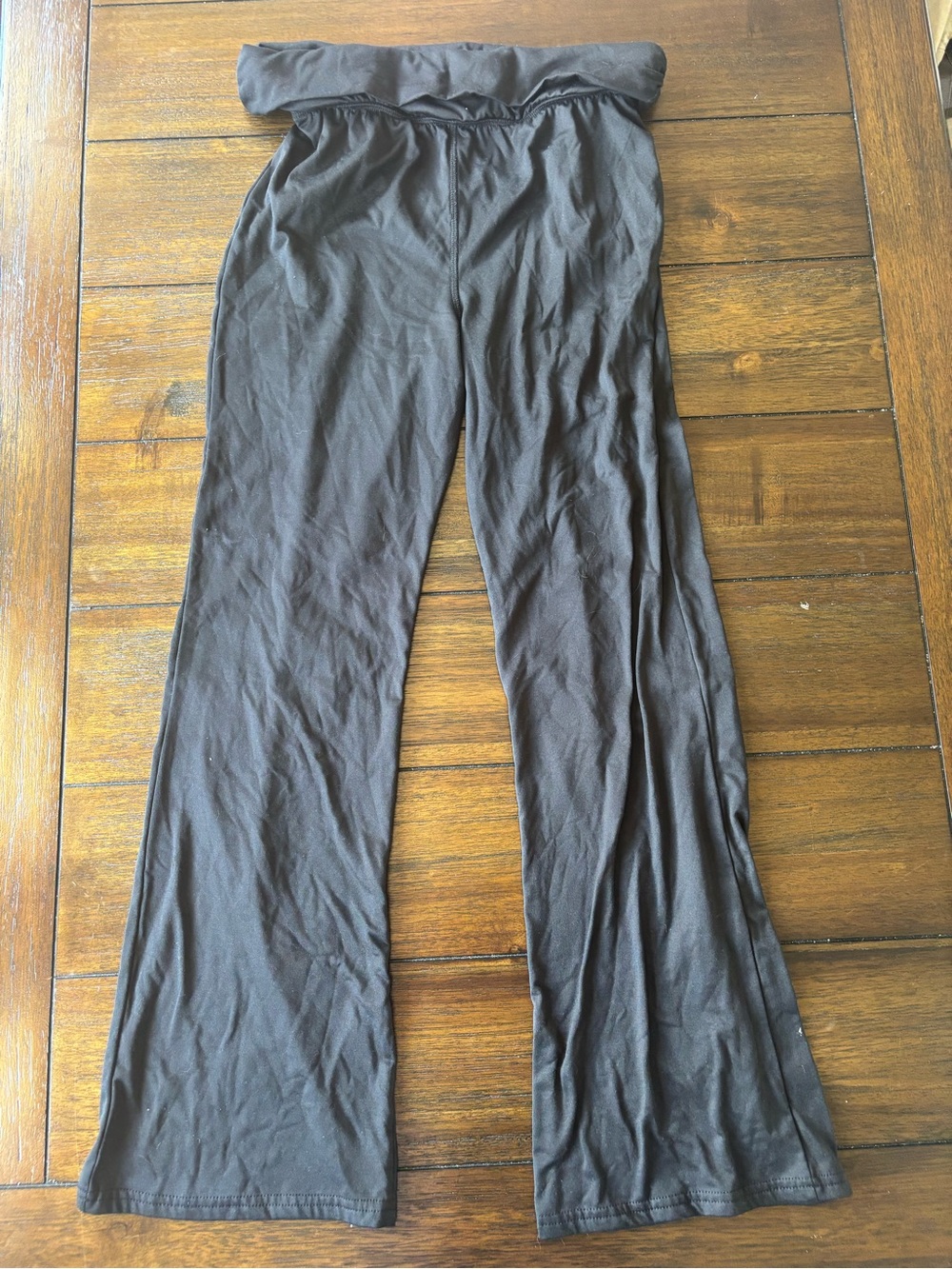 High-Waist Fold-Over Black Wide-Leg Pants